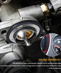 Close-up of Top Tier Engine Coolant Thermostat With Heavy Duty Gasket compatible with Honda Civic CRV CRZ, showing details of construction.