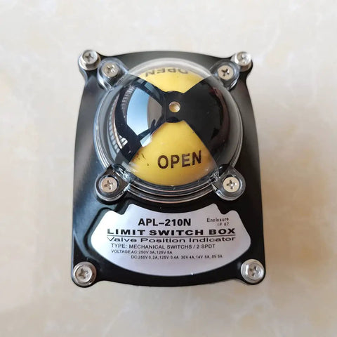 Industrial Grade Rugged Limit Switch Box For Pneumatic Valves With 2SPDT Mechanical Switches Valve Position Indicator Die Cast Aluminum Housing Carbon Steel Bracket Black Polyester Finish Wide 250V AC DC Range And Silver Terminals