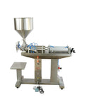 Heavy Duty Dual Head Pneumatic Paste Filling Machine With 50L Vertical Hopper For Shampoo Thick Cream And Cosmetic Liquids side view with stainless steel finish.