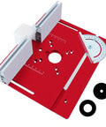 Rock Solid Router Table Insert Plate Featuring Precision Miter Gauge Guide Fence in red, 240x200mm for quick trim router setup.