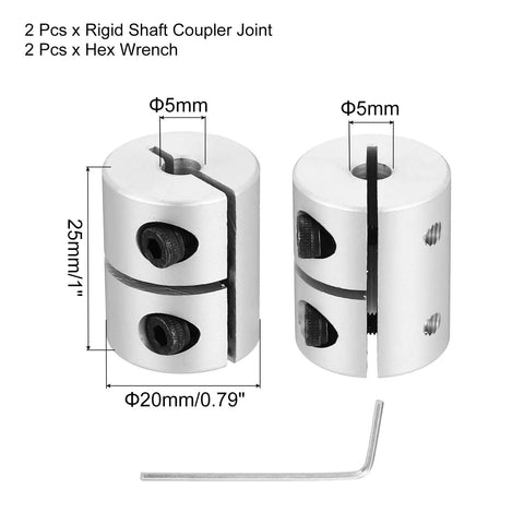 Two Pack 5Mm To 5Mm Aluminum Shaft Coupling Connector 25Mm Length Rigid Joint With Hex Wrench for Motors and DIY Projects