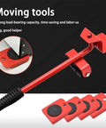 Heavy Duty Furniture Movers With Wheels And Glide Pads 300 Lbs Capacity Lever Lift Tool with red lever and glide pads