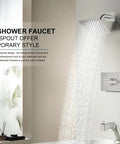 Top Shelf Brushed Nickel Shower Set With Tub Faucet And Swivel Head Bathroom Trim Kit with modern design and flowing water.