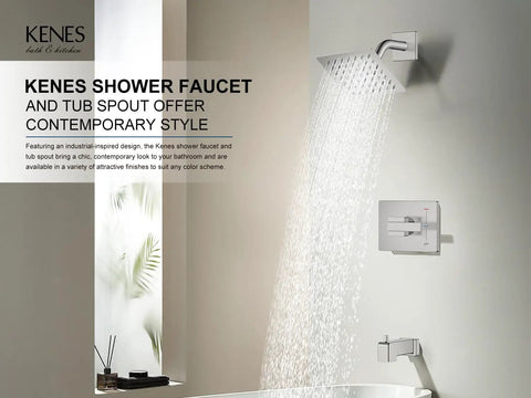 Top Shelf Brushed Nickel Shower Set With Tub Faucet And Swivel Head Bathroom Trim Kit with modern design and flowing water.