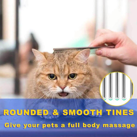 Person using 2 Pack Dematting Comb For Dogs And Cats With Stainless Steel Teeth Removes Tangles And Mats on a cat