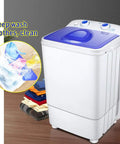No Sweat Compact Washing Machine Featuring Quick Spin Dryer Cycle Tailored For College Dorms RV Camps And Tiny Apartments, white unit with blue lid.