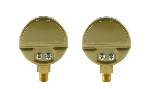 Back view of Dual Range Oxygen Regulator Gauges 0 To 4000 PSI And 0 To 200 PSI, steel case, 2 inch dial, one eighth NPT bottom inlet