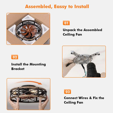 Image showing steps to install Badass Modern Farmhouse Caged Ceiling Fan With Slick Remote Flush Mount Build.