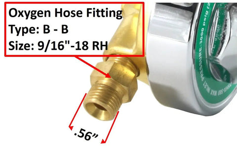 Close-up of Oxygen And Acetylene Regulators Combo For Oxy Fuel Welding And Cutting, 25HX Series with 9/16 inch hose fitting