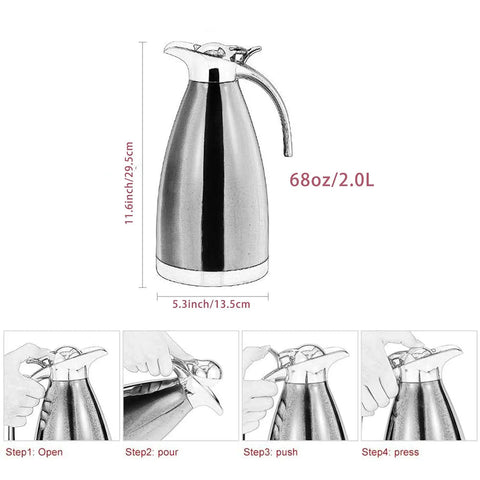 68 Oz Stainless Steel Coffee Thermal Carafe With Double Wall Vacuum Insulation Keeps Your Joe Hot 12 Hours Or Cold 24 Hours with user guide