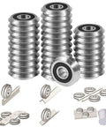 16 Pack RM2 2RS 3/8 Inch V Groove Roller Bearings Heavy Duty Shielded Precision Ball Bearings Linear Motion Smooth as Butter Zero Friction 6500 RPM Fully Lubricated with pulleys.
