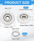 Nylon Ball Bearing Guide Pulley Kit 4 Pack With Round Idler Pulleys And Double Metal Sealed Bearings 8x31.5x9mm size diagram