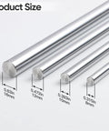 Various sizes of chrome steel rods; 16mm, 12mm, 10mm, 8mm diameter. Focus on 12mm X 400mm Linear Motion Rods Set Of 2 For CNC.