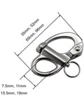Rock Solid 316 Stainless Steel Snap Shackle Quick Release Swivel Bale Hook dimensions image showing 52mm width and heavy duty design.