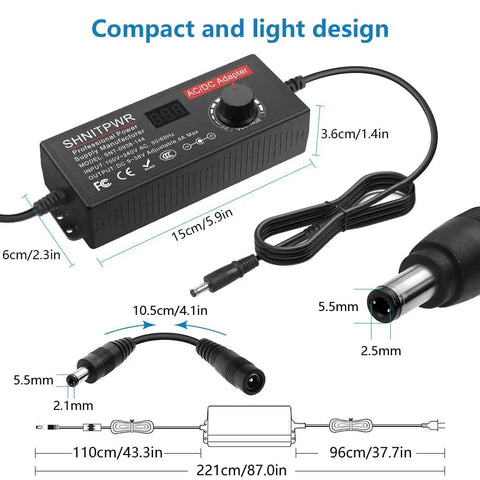 Versatile 144W Adjustable DC Power Supply From 9V To 36V, 4A Max, 100V-240V AC To DC Converter With LCD Display, 14 Tips
