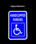 Heavy Duty Aluminum Handicap Parking Sign Ada Compliant Reflective Metal Plaque, bright blue color, 18x12 inches, outdoor use.