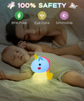 Unicorn Night Light For Kids With Dimmable Multi Color Glow Rechargeable Silicone Unicorn Lamp beside sleeping baby