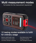 Heavy Duty Stud Finder Wall Scanner With 60 Ft Laser Measure Built In Digital Spirit Level showing its multifunctional display and laser.