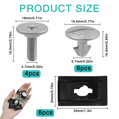 Heavy Duty 16 Pcs Lower Engine Cover Pin Screws Kit With Extra Cross Fasteners And Radiator Splash Shield Clips For Honda Accord Civic Crv Acura built tough screws and clips with dimensions shown.