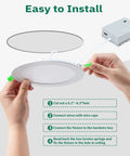 Hands installing Six Inch Ultra Thin LED Recessed Ceiling Light Kit With Junction Box 5CCT Selectable, showing easy steps.