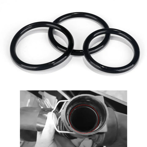 Pre-Greased O-Rings Gasket Seal Set For Engine, Radiator Hose And T-Pipe Coolant Leak Repair, Replacement Kit Compatible With Ford F-150 5.0L And Mustang DR3Z-8566-A And BC3Z-8590-F, DIY Friendly Plug-N-Play Install Image showing three black O-rings and installation in a radiator hose connector.