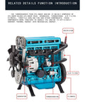 Engine Model Kit For Adults With Over 300 CNC Machined Metal Parts And Integrated Electronic Modules Anodized Aluminum Realistic Car Engine STEM Educational Build Kit For Hands On Mechanical Engineering, blue turbocharged four-cylinder engine model