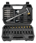 21 Piece Heavy Duty Punch Tool Set With Double Sided Copper Hammer, Four Interchangeable Heads For Auto And Mechanical Work, Protected Steel Chisel Pin Kit To Fix Tough Jobs Like A Pro. In open case
