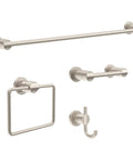 Slick SpotShield Brushed Nickel 4 Piece Bathroom Hardware Set With 18 To 24 Inch Adjustable Towel Bar, Towel Ring, Toilet Paper Holder, And Wall Hook