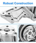 Heavy Duty Direct Fit Water Pump With Gasket Straight Shot Install For Ford Escape Fiesta Fusion Transit Connect 1.6L L4 Engine Replacement 2011 2012 2013 2014 2015 2016 2017 2018 2019 Rock Solid Cooling Repair robust aluminum housing close-up with high-quality seals.