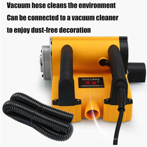 Pro Grade Electric Wall Planer With Hella Smooth Action And Beast Mode Torque For Quick Drywall Scraping Plaster Removal And Variable Speed Wall Reno Gear, featuring vacuum hose for dust-free operation.