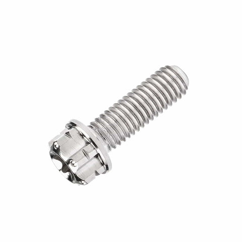 Close-up of a single M5x15mm Titanium Flange Torx Bolt from the Titanium Flange Torx Bolts For Cars And Motorcycles Ultra Light Ride Ready Fasteners Set M4 And M5 Sizes 6 To 90mm Range Pack Of 6 Normal Titanium Color M5x15mm