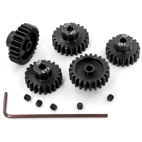 32P Pinion Gears Set 20T 21T 22T 23T 24T For 3.175mm Shaft RC Cars, 1/10 Scale Short Course Drift Rally, Hardened Steel 0.8 Mod Pinions Built Tough For Brushed Motors