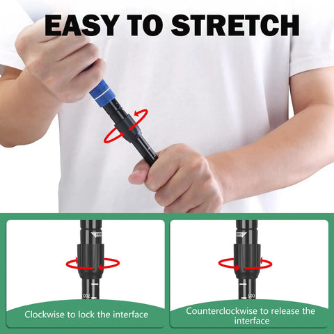 Man adjusting telescoping shaft on Adjustable Golf Putter Set With Telescoping Shaft From 16 To 35 Inches, dual handed use.