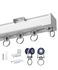Heavy Duty Double Curtain Tracks Hella Sturdy Aluminum Build With Quiet Smooth Gliding Pulleys close-up of track and pulleys.
