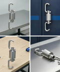 Heavy Duty Stainless Steel Swivel Rotation Joint Goes Like Butter For Dockside Hoists Workshop Rigs And Nautical Gear No Sweat Rust Proof Connector Fits Size Two Tubing on a table.
