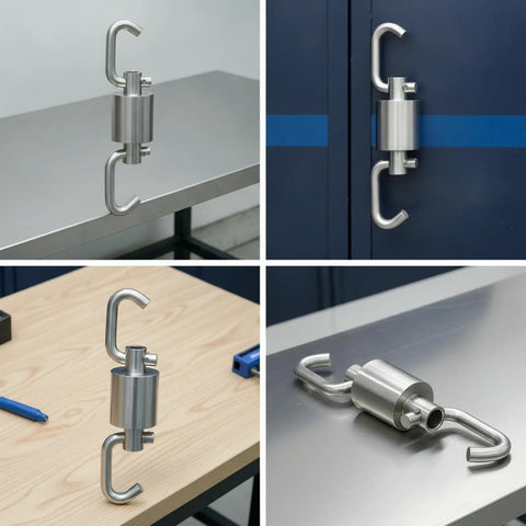 Heavy Duty Stainless Steel Swivel Rotation Joint Goes Like Butter For Dockside Hoists Workshop Rigs And Nautical Gear No Sweat Rust Proof Connector Fits Size Two Tubing on a table.