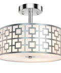 Three Light Flush Mount Ceiling Light In Brushed Nickel With A Modern Drum Design And Double Shade Silver Kitchen Dining Room Fixture
