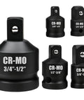 Cool 5 Piece Impact Socket Adapter And Reducer Kit Includes 3/4 To 1/2 1/4 To 3/8 3/8 To 1/2 And More For Heavy Duty Crankin' With Chrome Molybdenum Alloy Build, CR-MO adapters shown