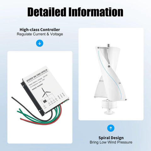 100W Vertical Axis Wind Turbine Kit With Controller And 2 Blades For Home Use, Durable Wind Power System, controller and turbine