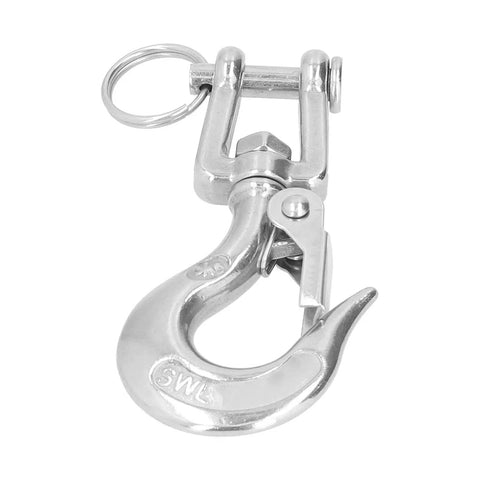 Heavy Duty Lifting Clevis Chain Hook Set, 304 Stainless Steel hook with safety latch for cranes and hoists.