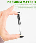 Close-up of 10 Pack Golf Club Head Hosel Brushes Set, stainless steel bore brush held between fingers against white background.
