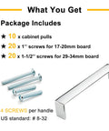 10 Pack 5 Inch Polished Chrome Cabinet Pulls For Kitchen Cabinets Drawers Dresser Vanity Cupboards Solid Metal Hardware With 128mm Hole Centers And Two Screw Sizes For Easy Installation package contents