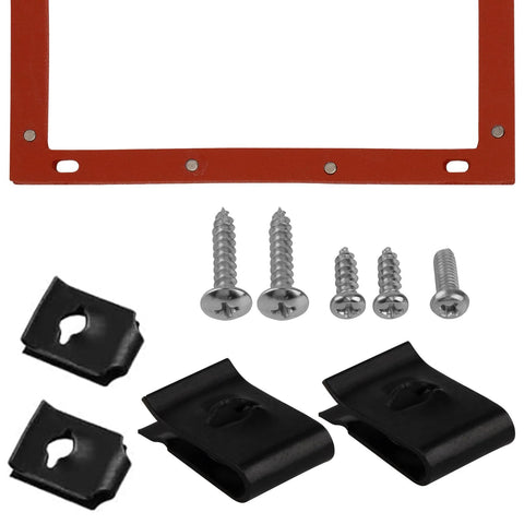 Pilot and igniter replacement kit for natural gas water heater; red mounting frame with assorted screws and black clamps