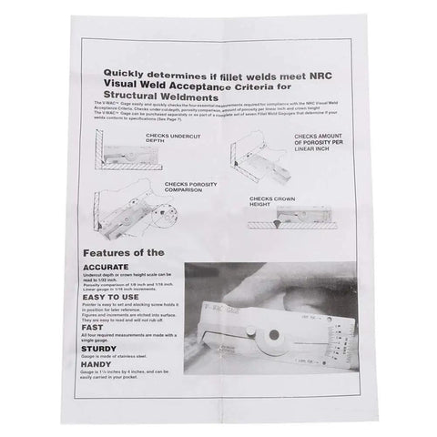 Diagram illustrating Stainless Steel Weld Gauge Undercut Depth And Crown Height Measuring Tool For Welding Inspection And Quality Control Field Ready Pro Grade With Clear Graduations For Porosity Readouts 0 To One Quarter Inch AWS D1 1 Certification Ready functionality