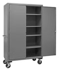 Rock Solid Locking Mobile Storage Cabinet With Four Adjustable Shelves And Flush Steel Doors 48 Inches Wide Gray Heavy Duty Storage Unit on wheels.