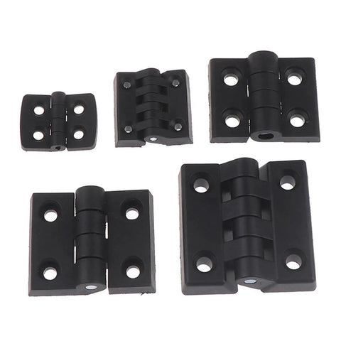 Rotating Concealed Door Hinge For Cabinets And Small Black Plastic Bearing Hinge 1 piece shown in multiple angles on white background