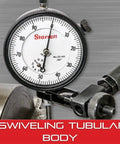 Last Word Dial Test Indicator With Body Clamp Pro Grade, White Half Shaded Dial Face, 0.030 Inch Range, close-up angle