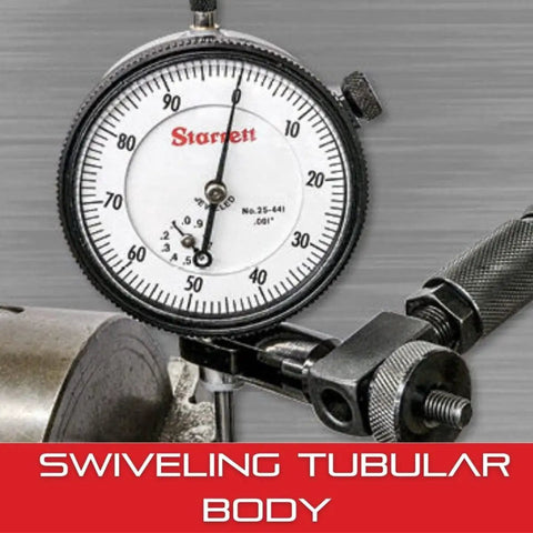 Last Word Dial Test Indicator With Body Clamp Pro Grade, White Half Shaded Dial Face, 0.030 Inch Range, close-up angle