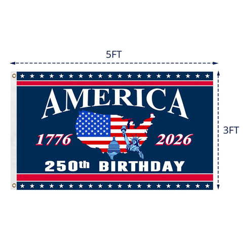 Double Sided 3 By 5 Ft All American Flag Decor For Indoor Outdoor Patriotic Fourth Of July 250th Anniversary Red White And Blue