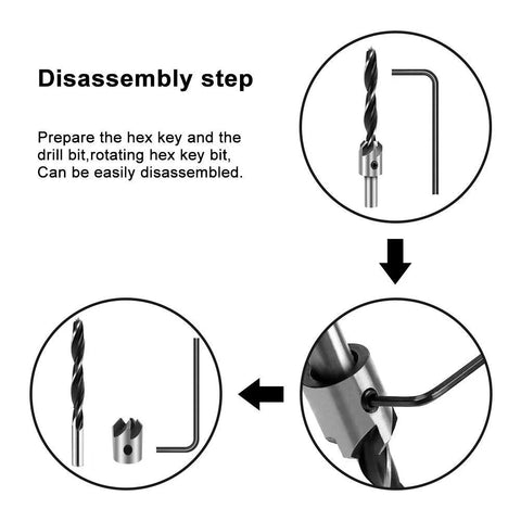COMOWARE 7-piece countersink drill bit set for wood, high-speed steel, includes hex key